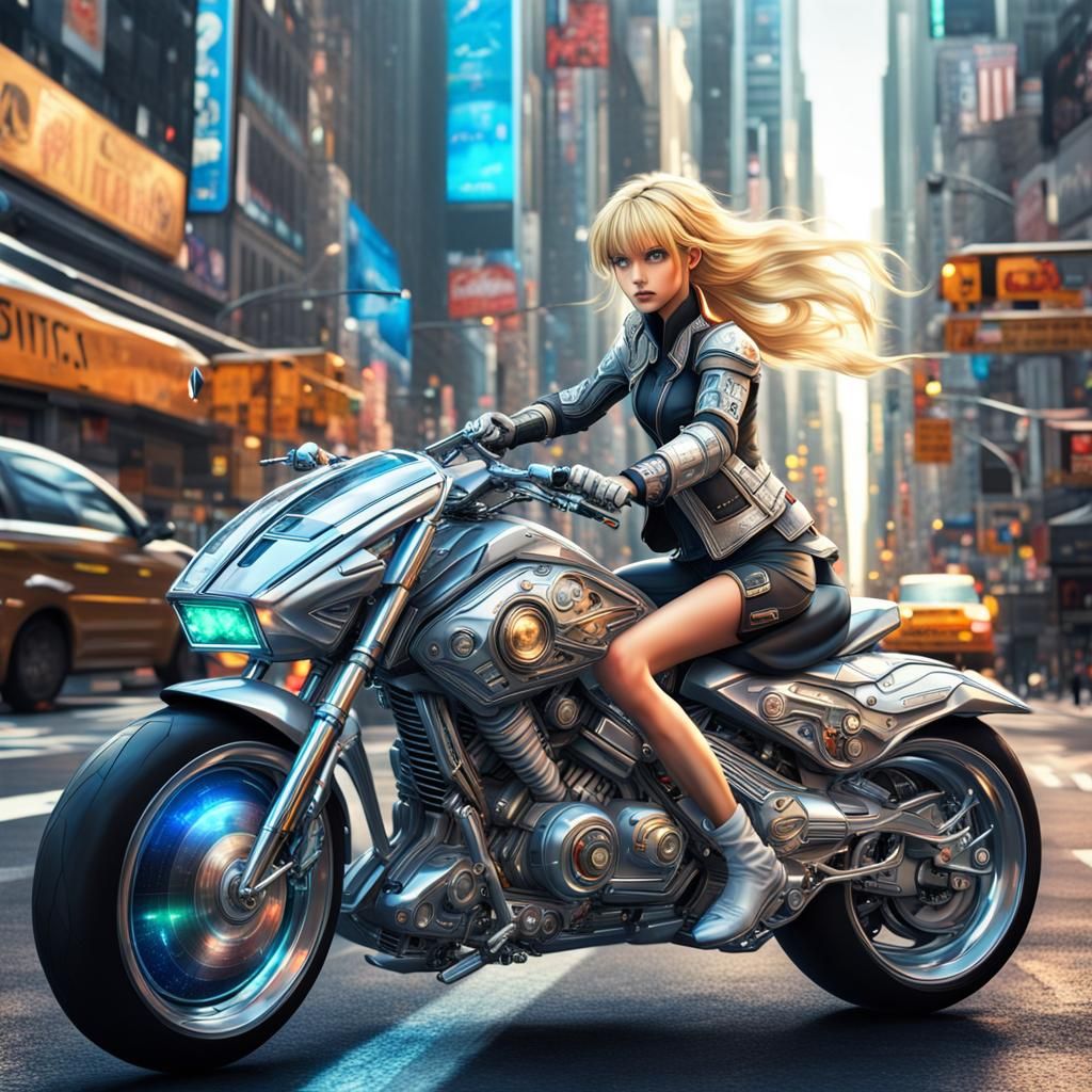 Anime Princess on Futuristic Motorcycle in Hyperrealistic HD...