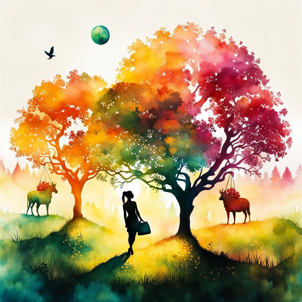 Badger Silhouette in Summer Orchard: Double Exposure Art