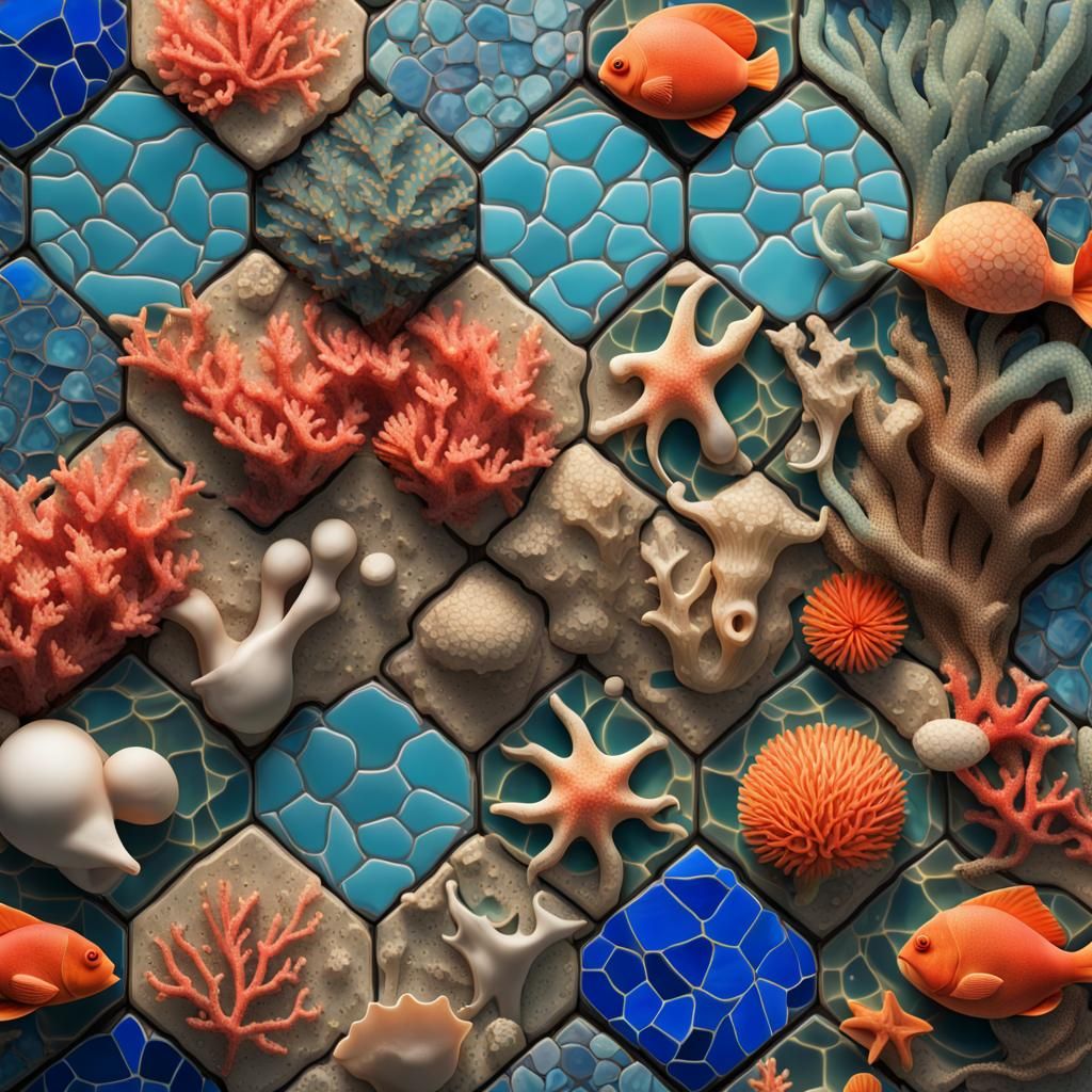 Vibrant coral reef tile wall