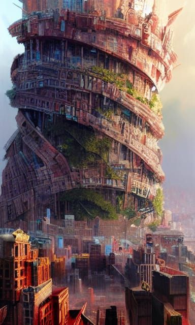 Colossal Jelly Babel Tower Over Metropolis