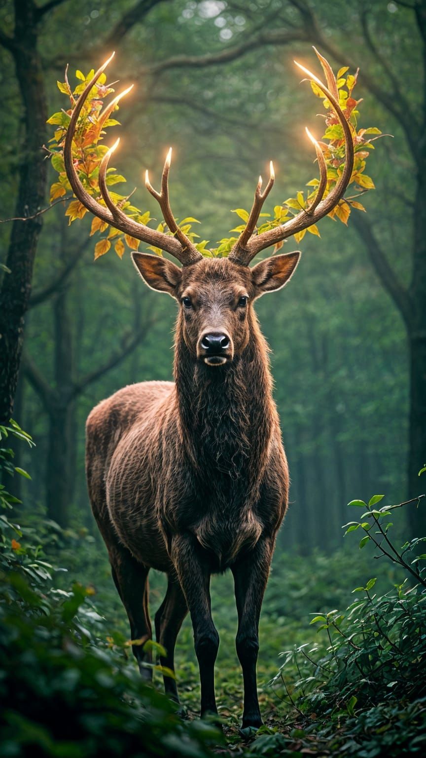 Glowing Stag with Vines, Cinematic Film Still
