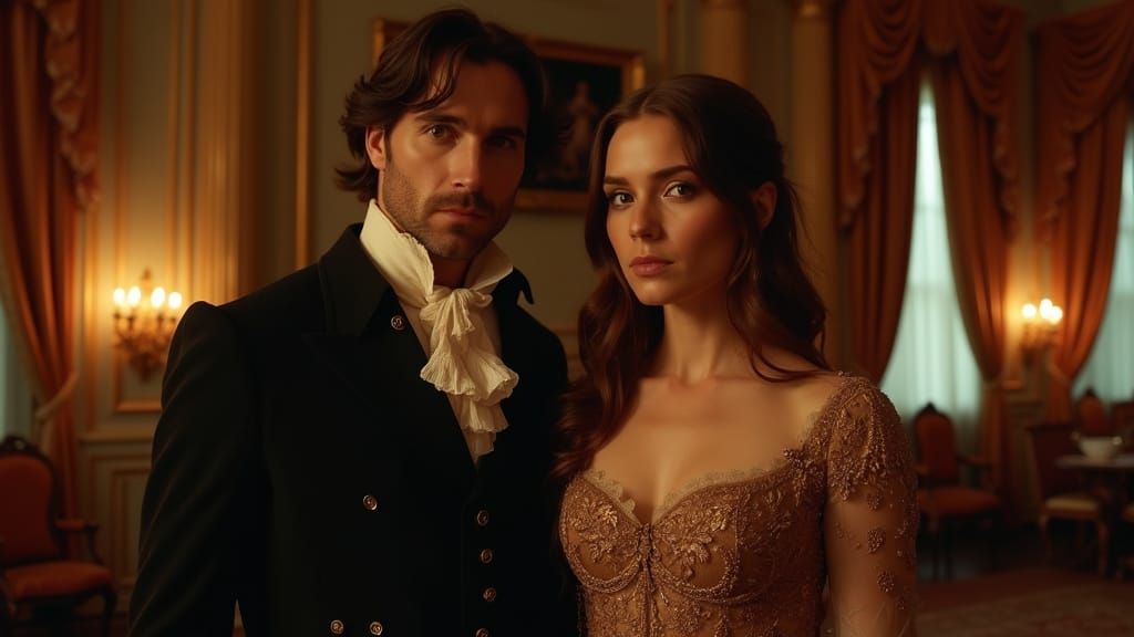 Elegant 18th-Century Aristocrats in Candlelit Drawing Room