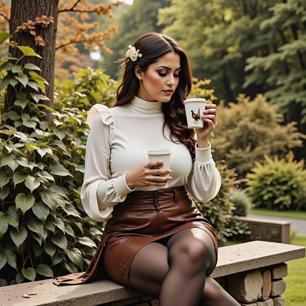 Whimsical Garden Scene with a Curvy Woman