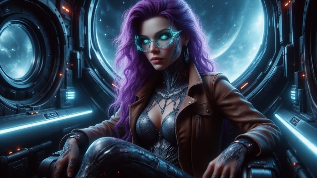 Cyborg Star Wars Pilot in Futuristic Starship Cockpit