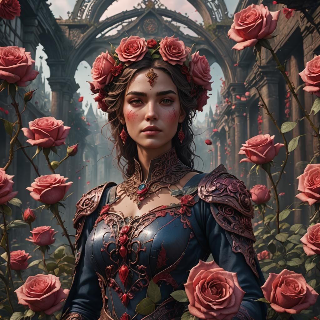 Fantastical Rose Woman in Detailed Matte Painting