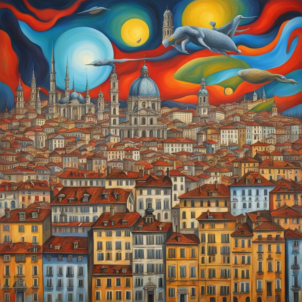 Surreal Vibrant Cityscape of Turin