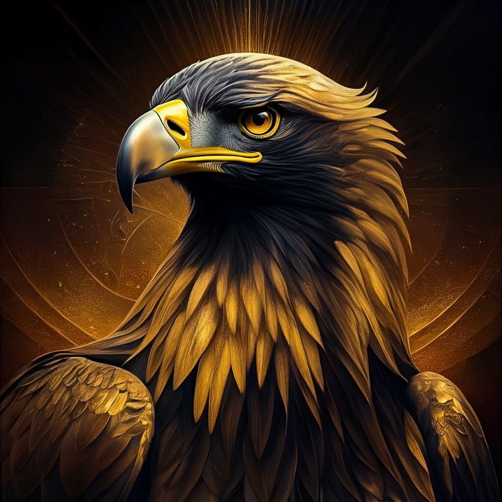 Angel of Light with Golden Eagle Head and Dazzling Eyes