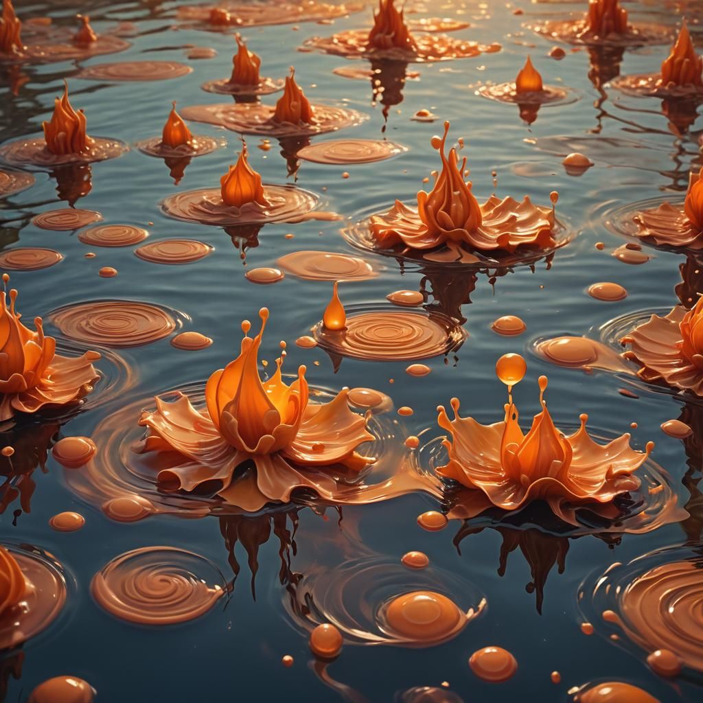 Surreal Wax Forms Unfolding on Water