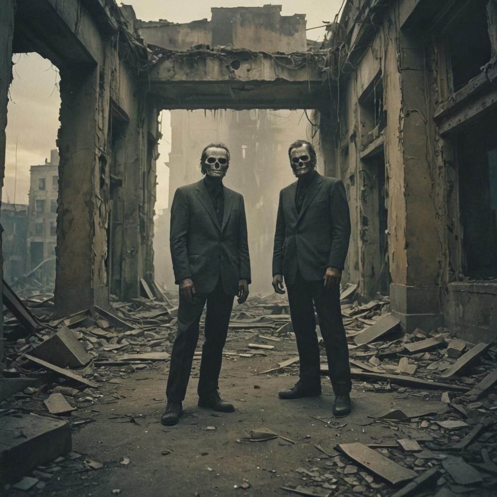 Man in Abandoned City: Eerie Surrealism