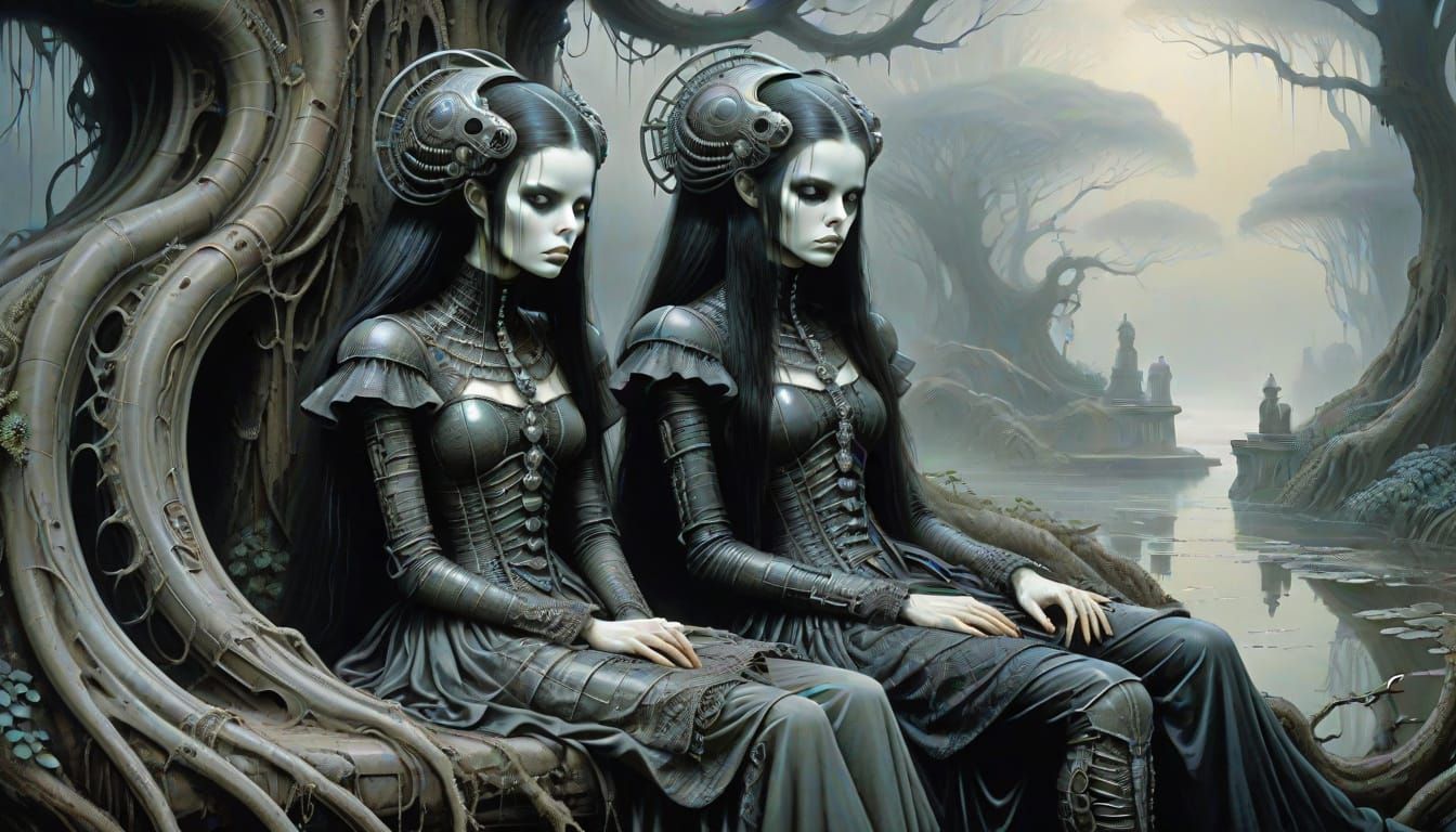 Mysterious Victorian Siblings in a Haunting Landscape