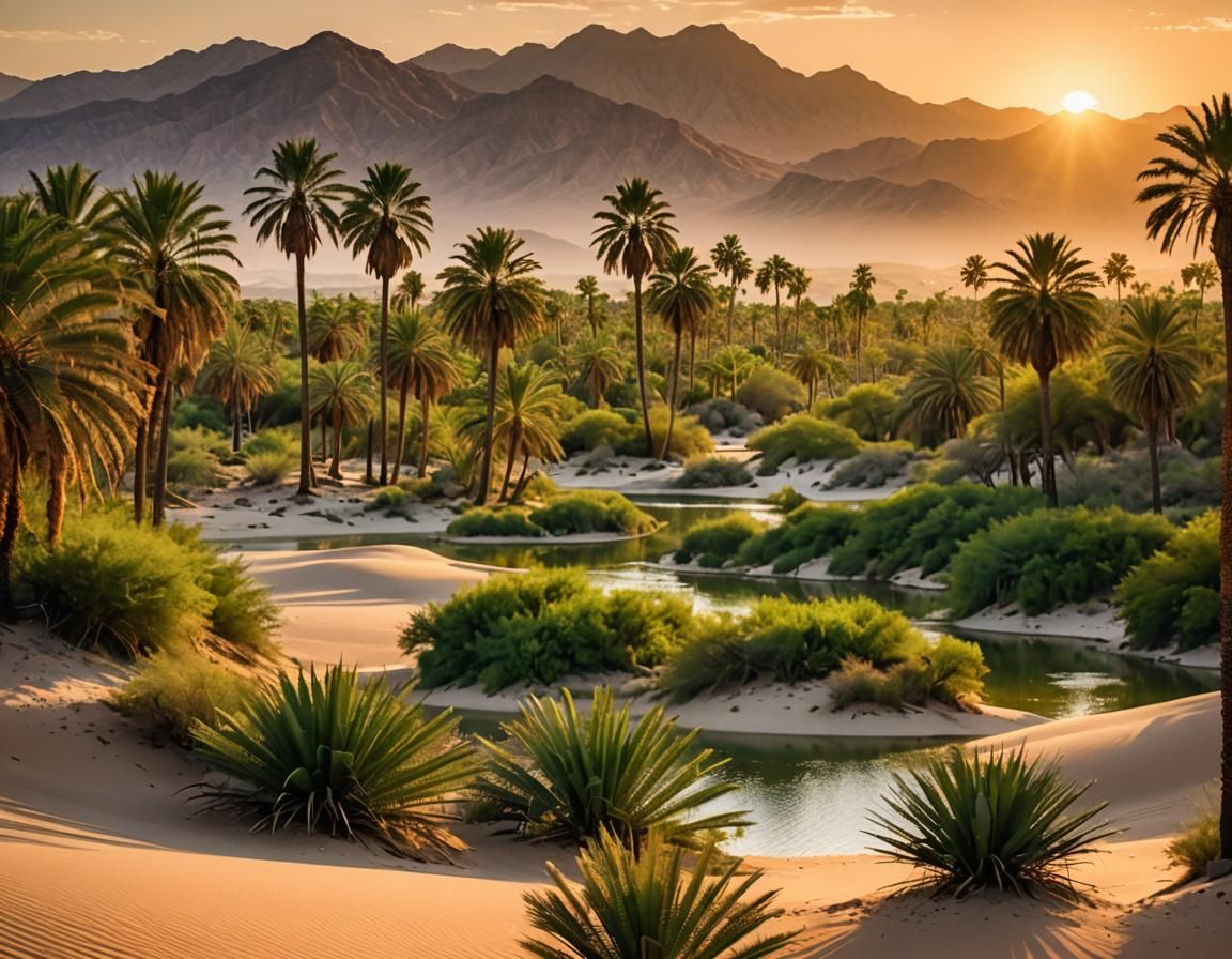 Tranquil Desert Oasis at Sunset
