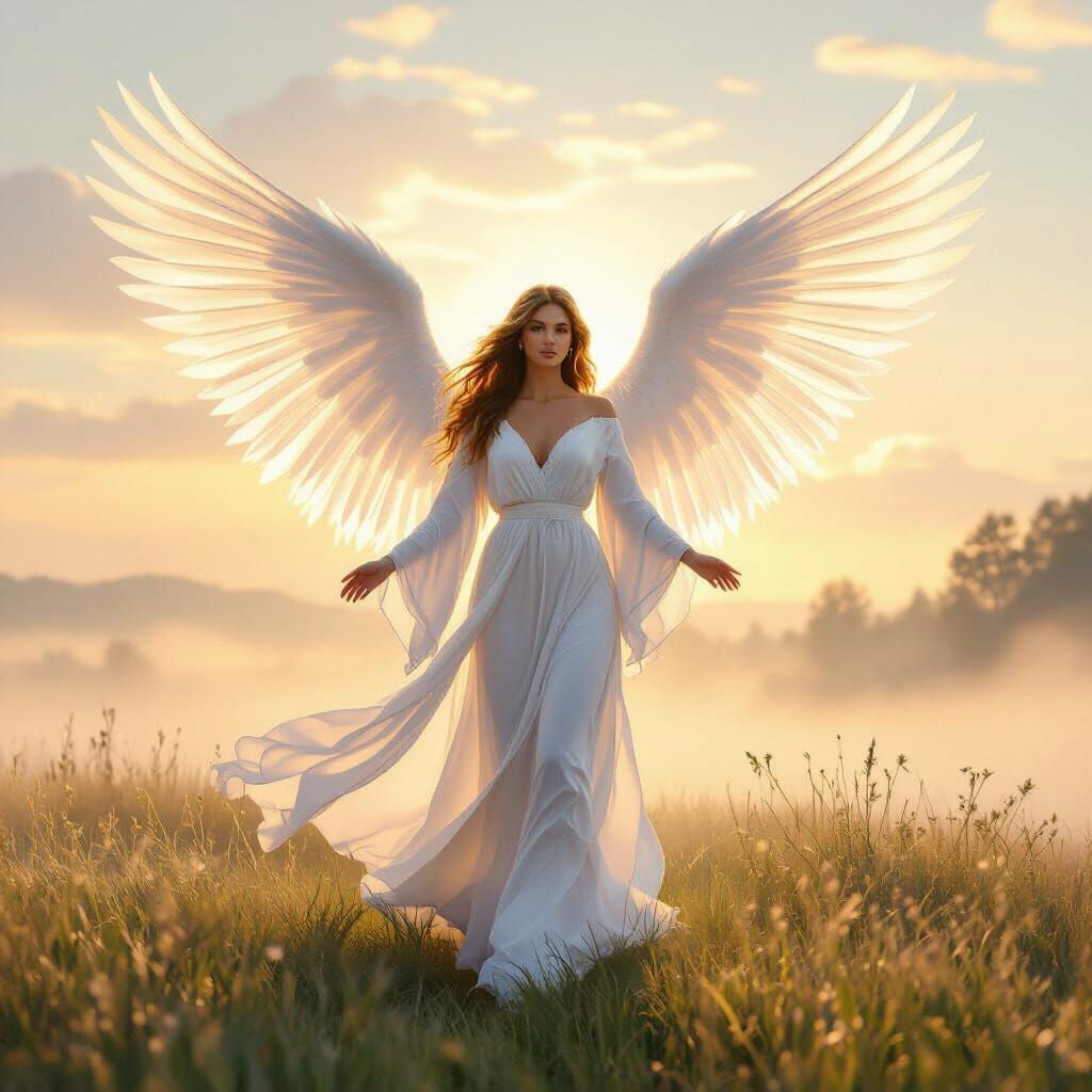 Majestic Angel on Earth in Ethereal Digital Painting Style