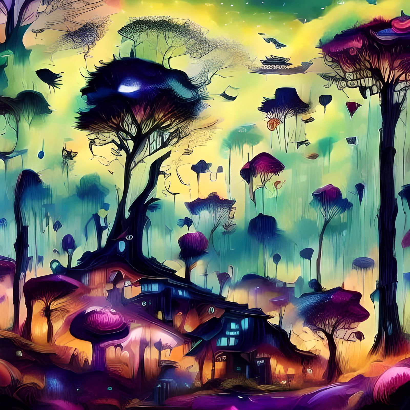 Psychedelic Forest Bed in Surreal Salvador Dali Style