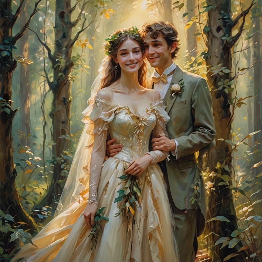 Elven Couple in Whimsical Forest Setting