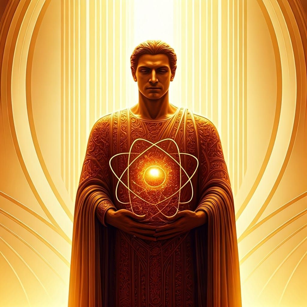 Prometheus with Art Deco Atom in Digital Art Style