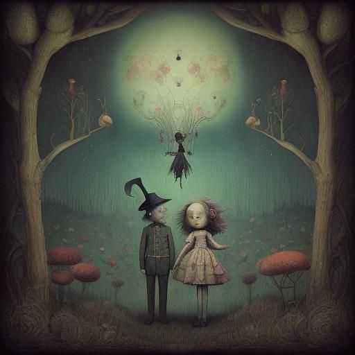 Dreamscape Portrait: Whimsical Ink Illustration