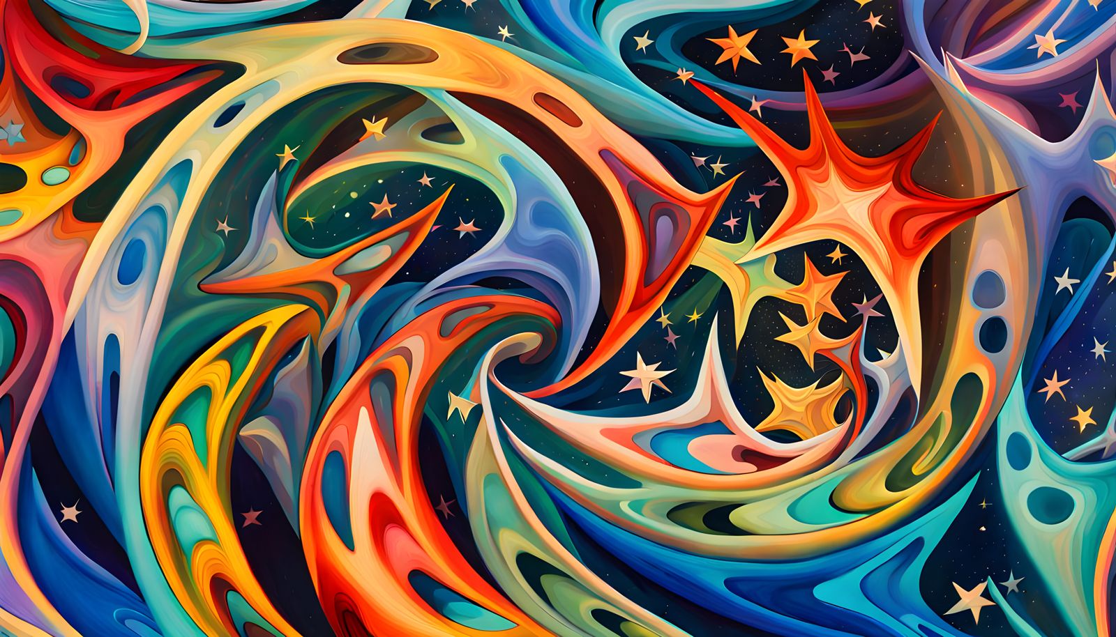 Iridescent Abstract Stars in Expressionist Impasto Style