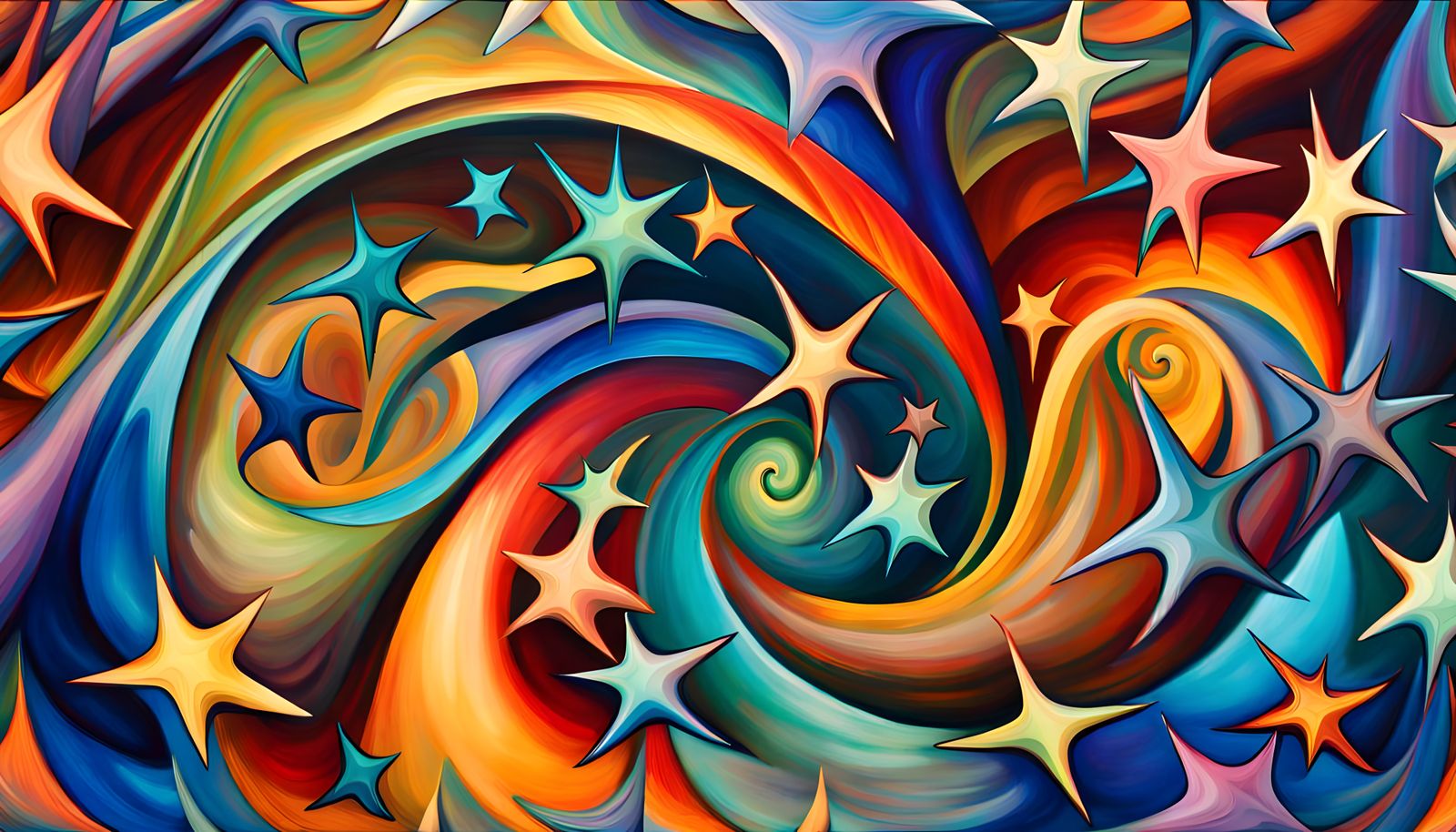 Iridescent Stars Forming in Abstract Expressionism Style