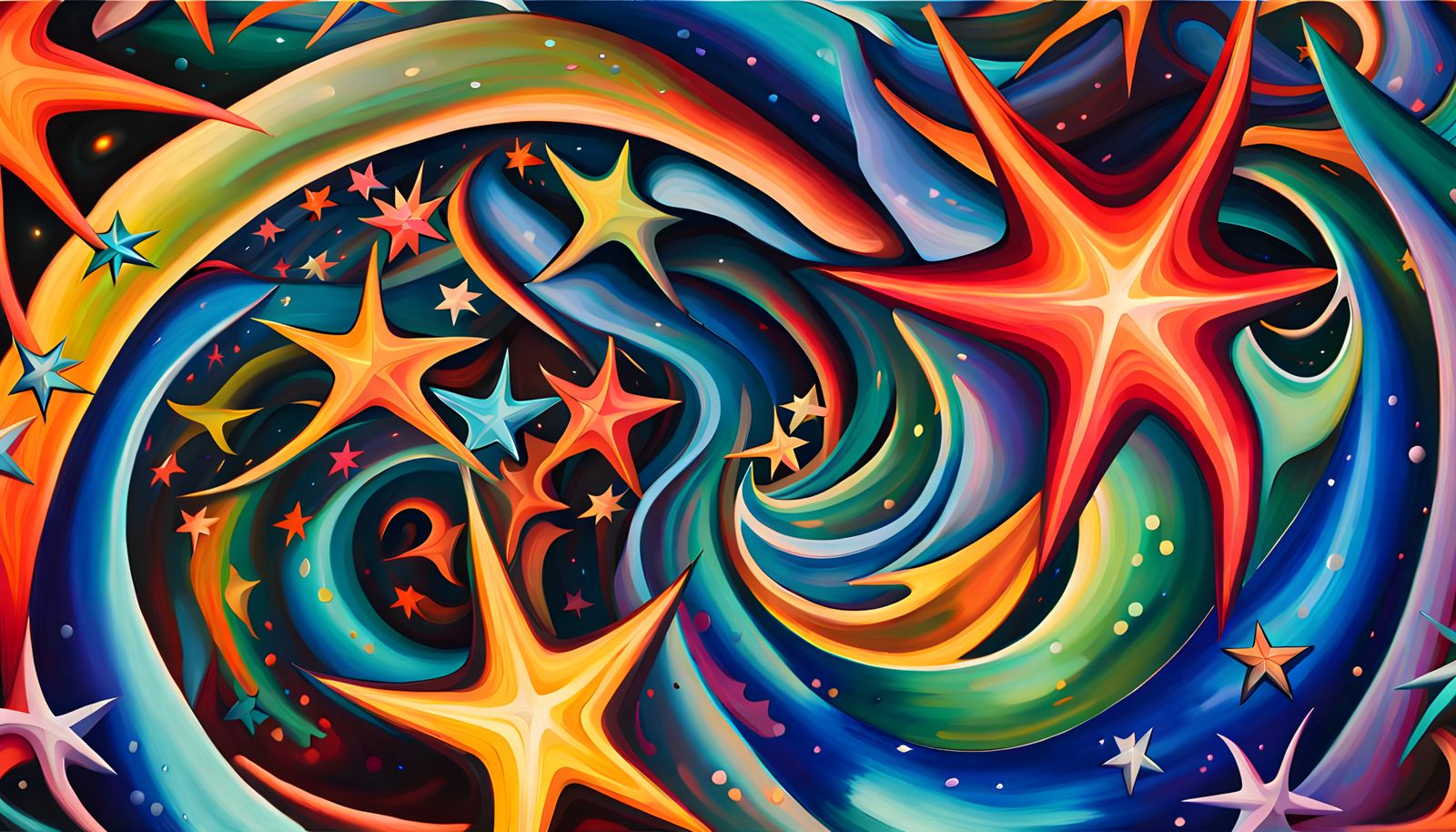 Iridescent Stars in Abstract Expressionism Style