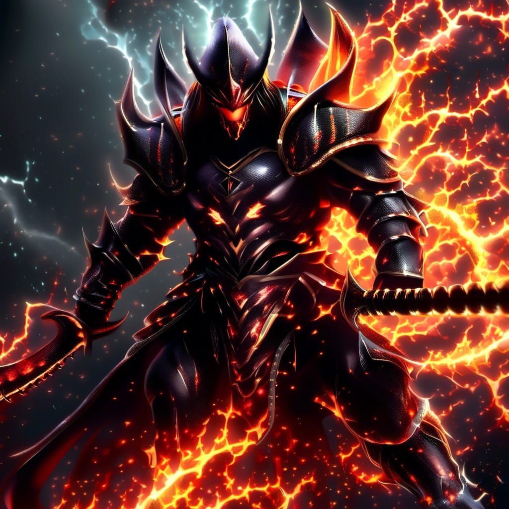 Death Dealer Riding Nightmare in Fiery Darkness