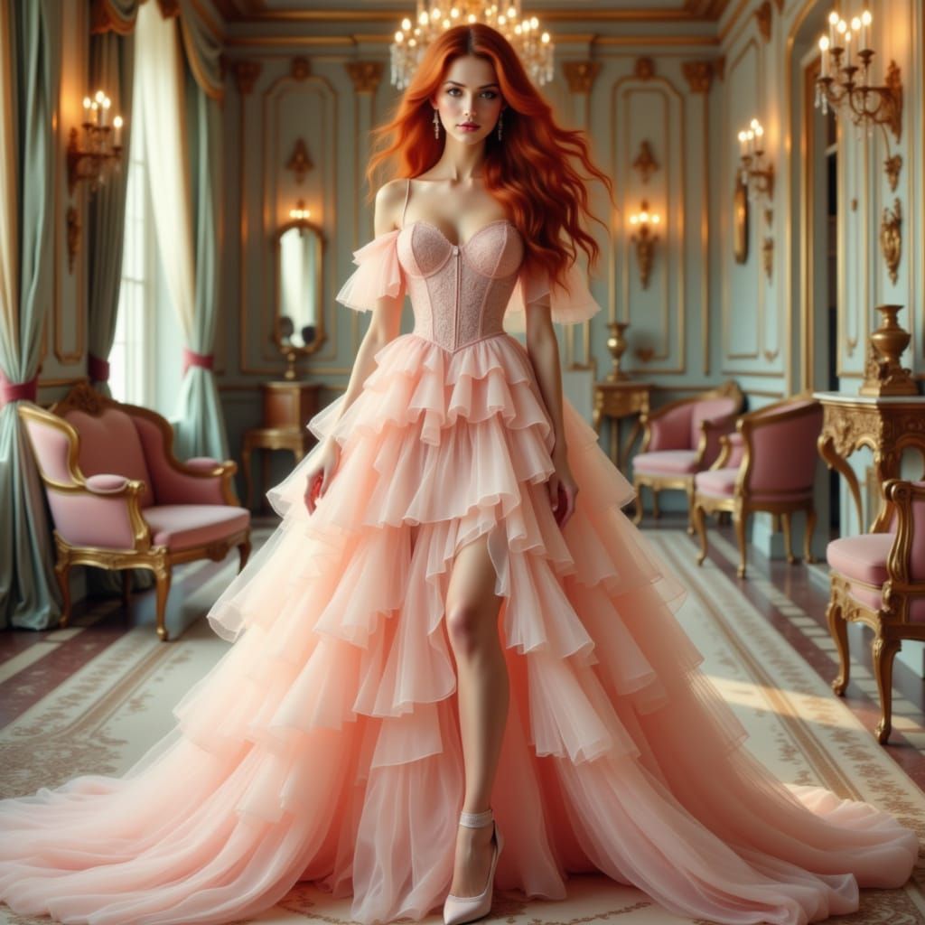 Vogue Cover: Redhead Model in Whimsical Gown