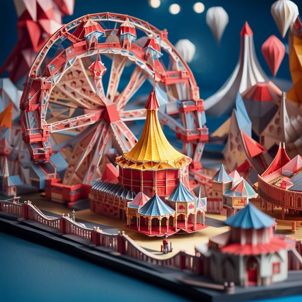 Intricate Origami Luna Park in 3D