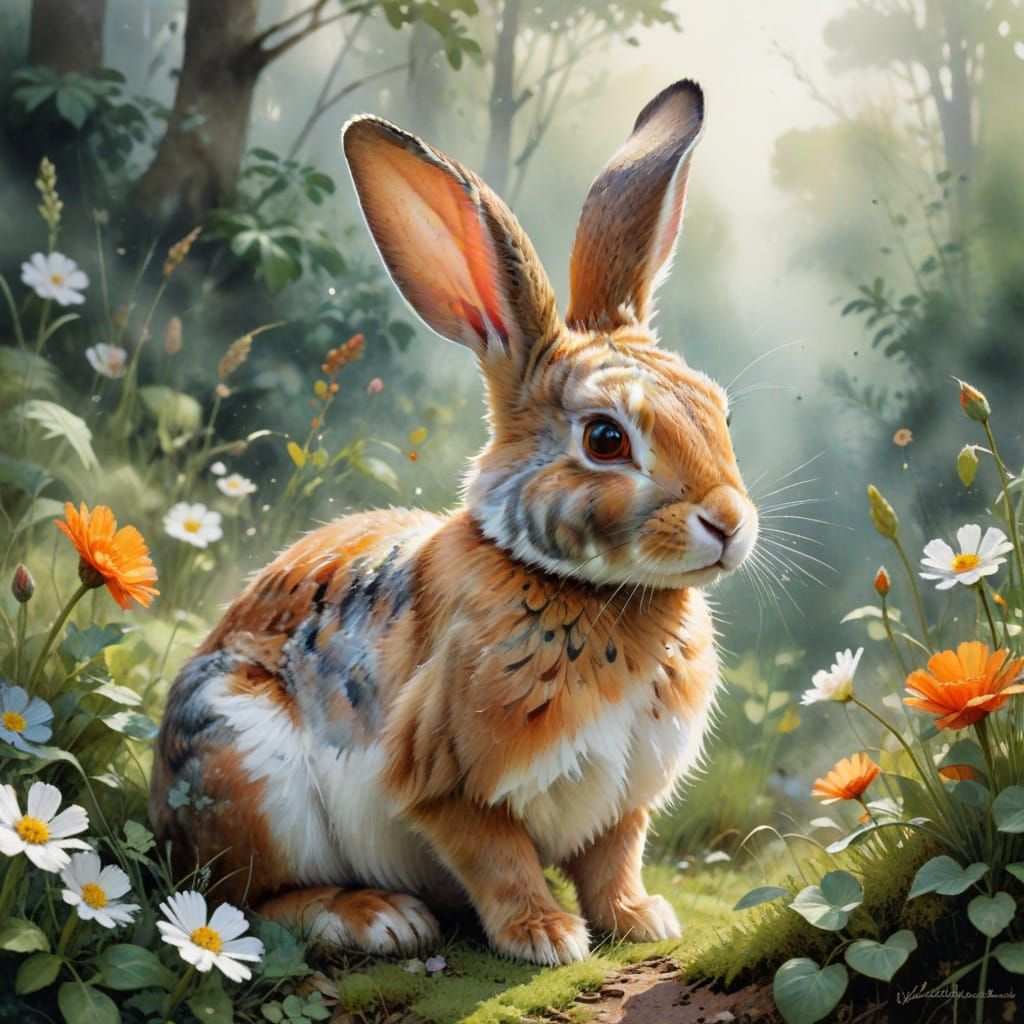 Realistic Rabbit Illustration with Watercolor Techniques