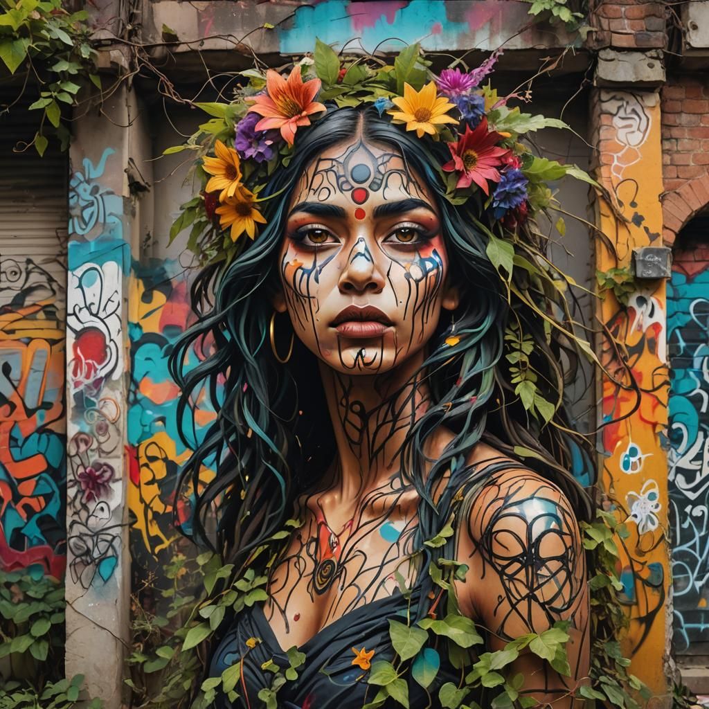 Kali in Ruined City: Graffiti-Inspired Street Art