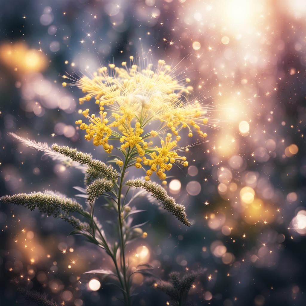 Goldenrod Flower in Fantasy Forest Illustration