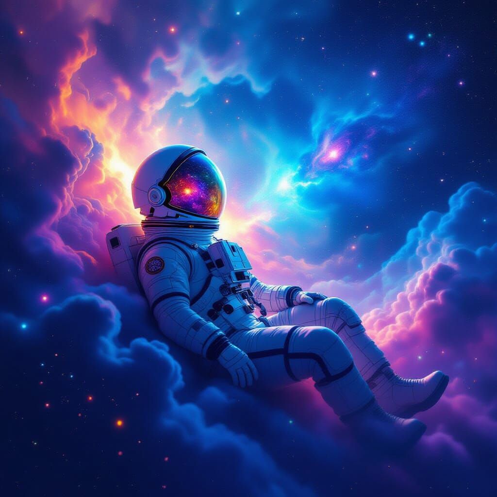 Astronaut Drifting in Vibrant Nebula