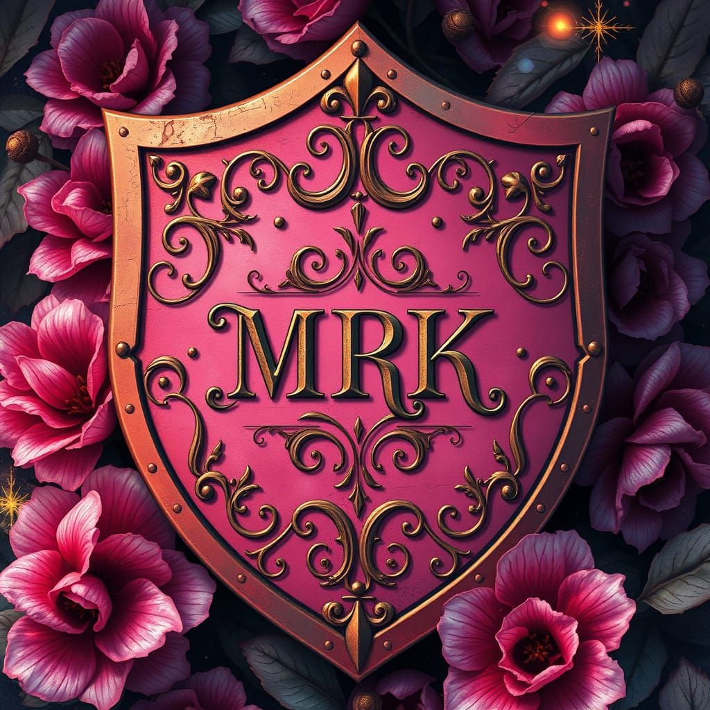 Vintage-Inspired Watercolor Logo in Deep Pink Shield