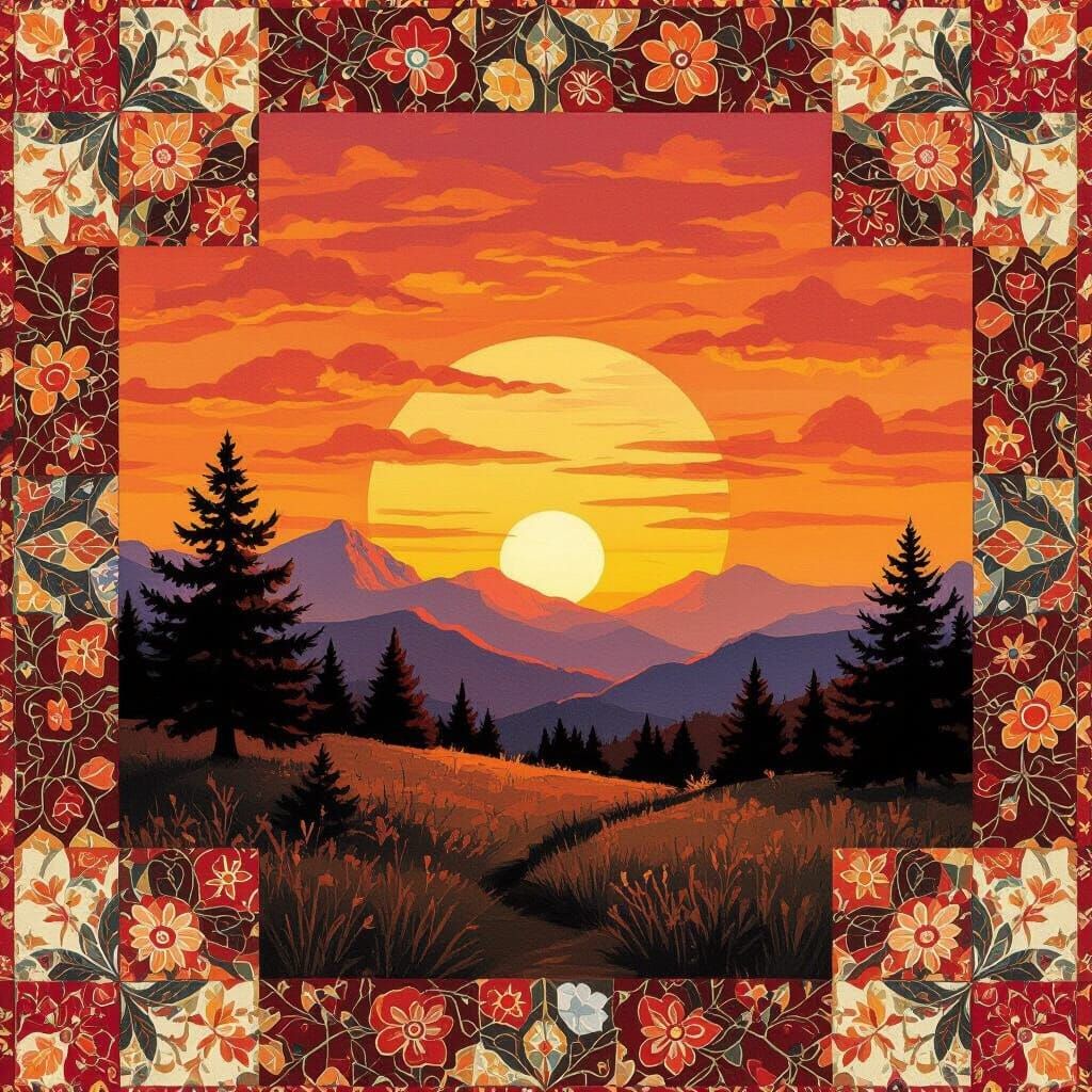 Western Sunset Quilt Pattern in Warm Hues