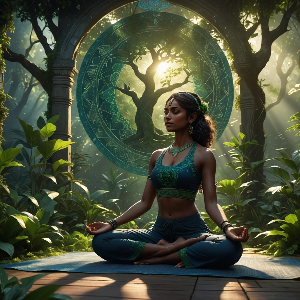 Dark Fantasy Yoga Art in Emerald Forest