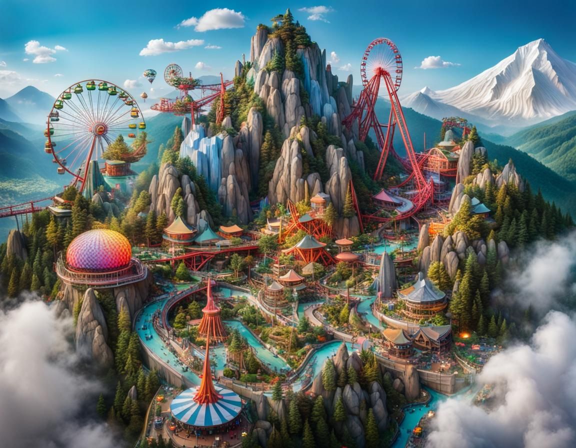 Mountain Theme Park Diorama Sculpture