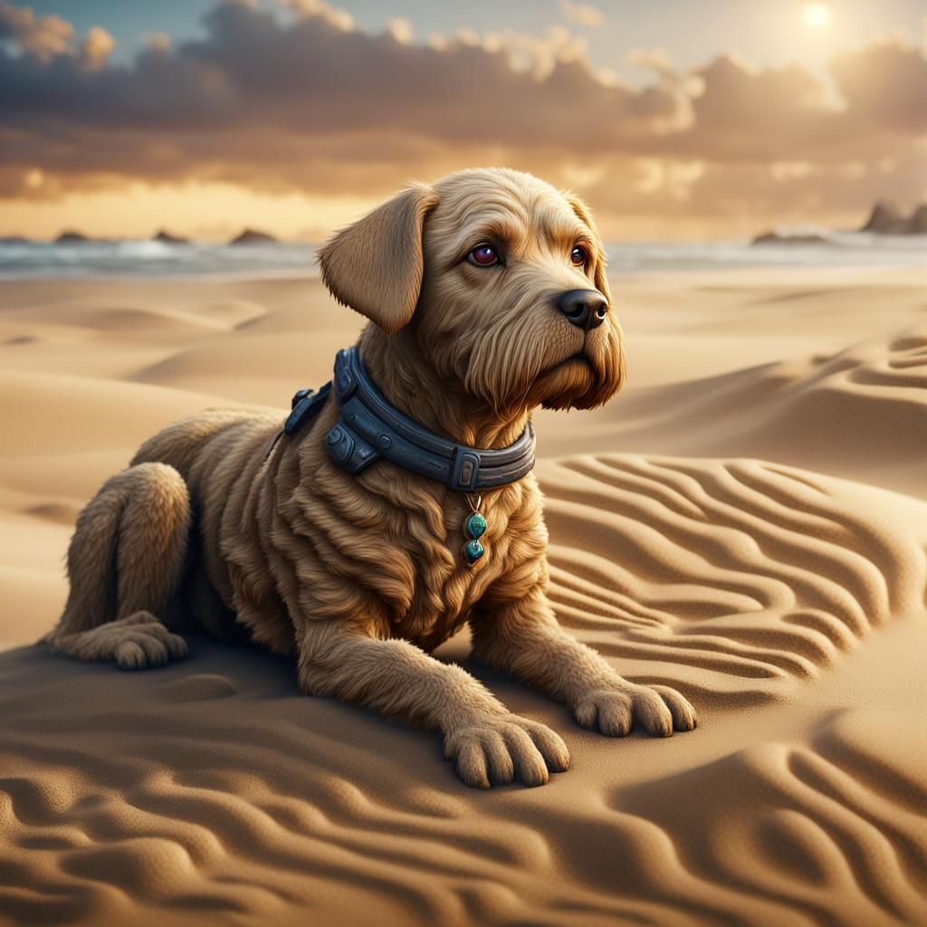 Sand Dog on the Beach: Digital Art