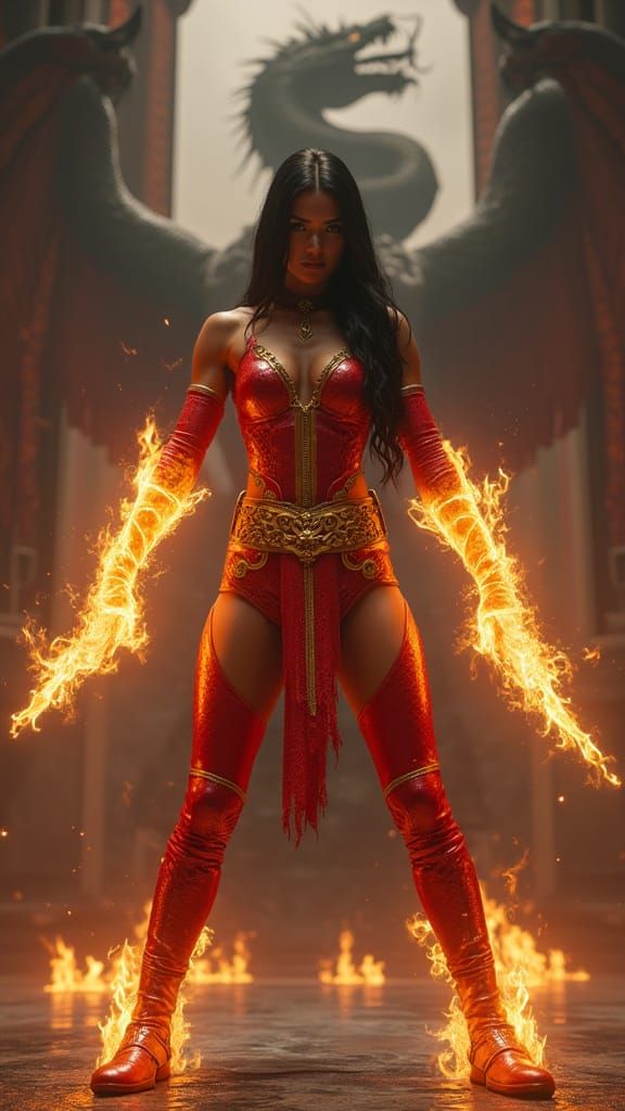 Epic Female Warrior in Dragon-Inspired Armor, Cinematic Styl...