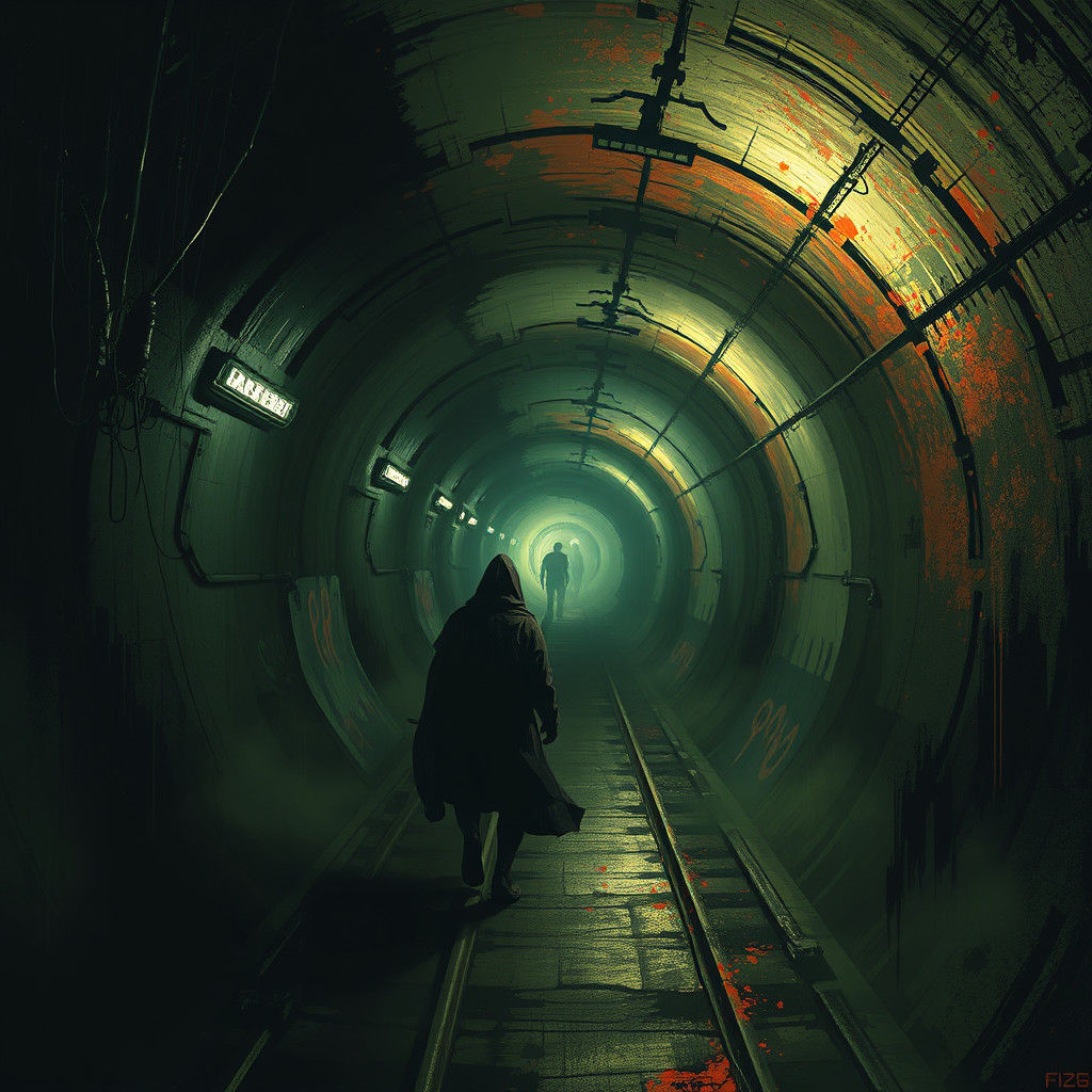 Sinister Horror Fusion in Tunnel, Dark Fantasy Art