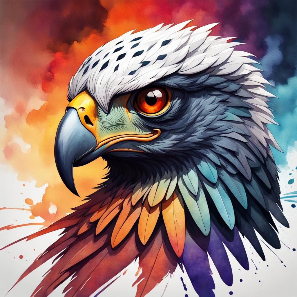 Colorful Hawk Logo in Watercolor Style