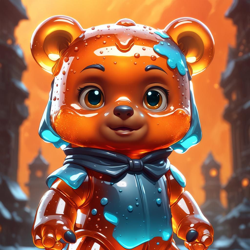Orange Chibi Gummy Bear Portrait in Digital Art Style