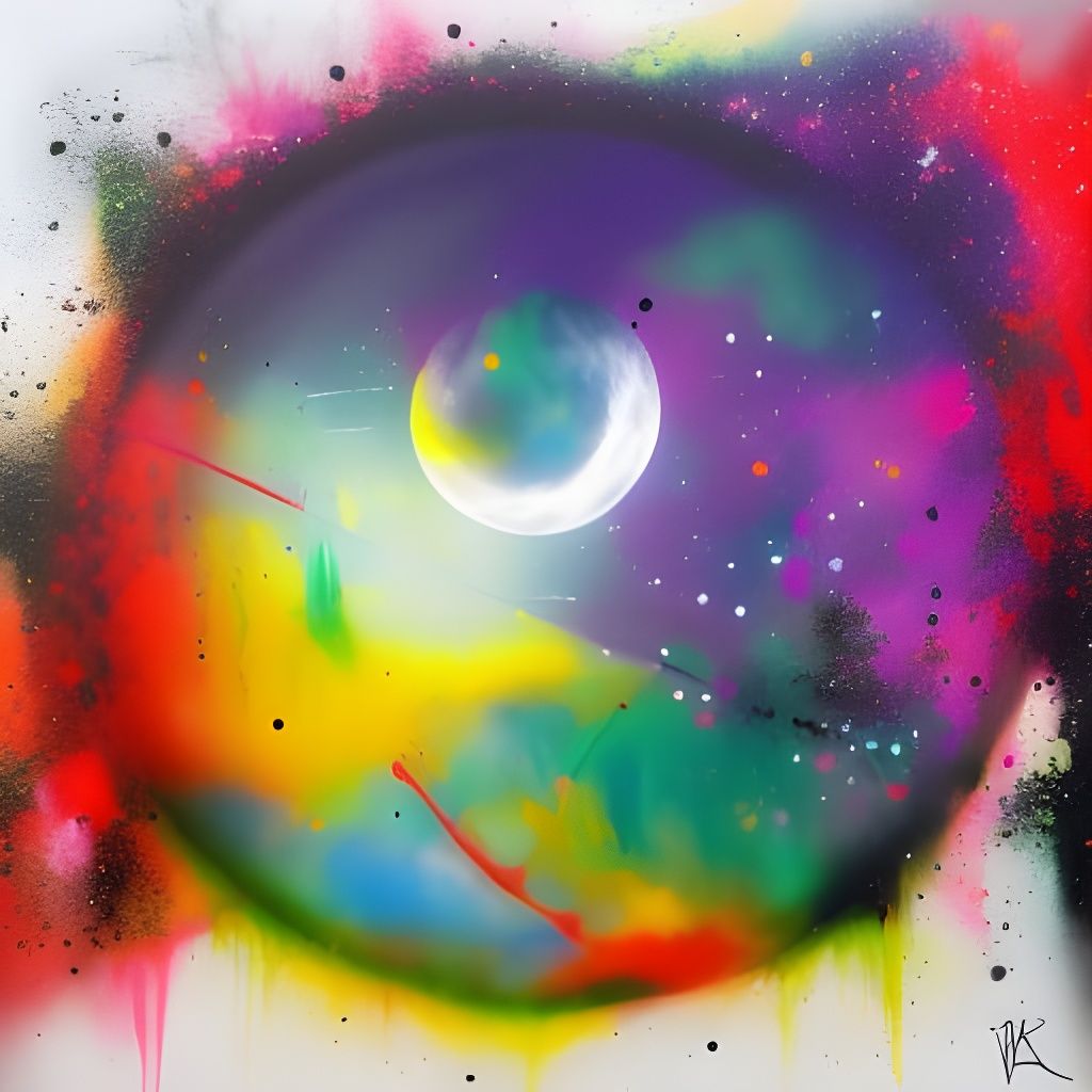 Full Moon Reflection in Graffiti Art Style