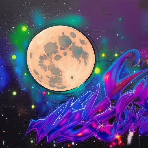 Full Moon Reflection in Graffiti Art Style