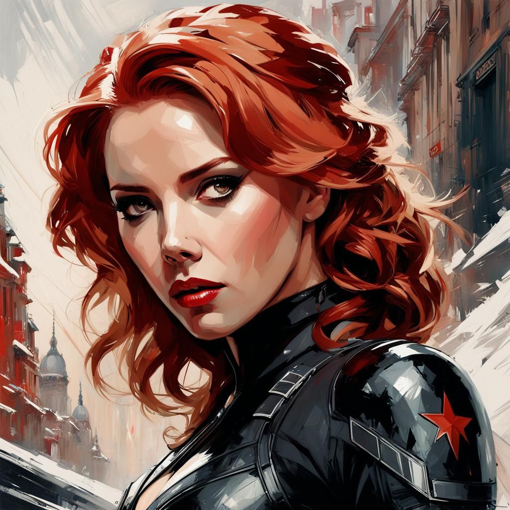 Black Widow Impressionist Portrait in Acrylic Paint
