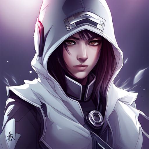 Silver Hooded Cyborg Ninja in Anime Style