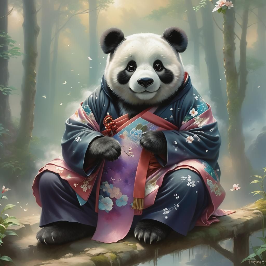 Panda in Kimono: Ethereal Fantasy Art