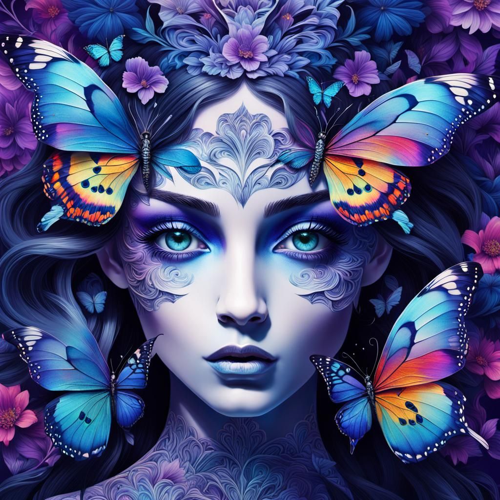 Goddess with Butterfly Silhouette in Surreal Style