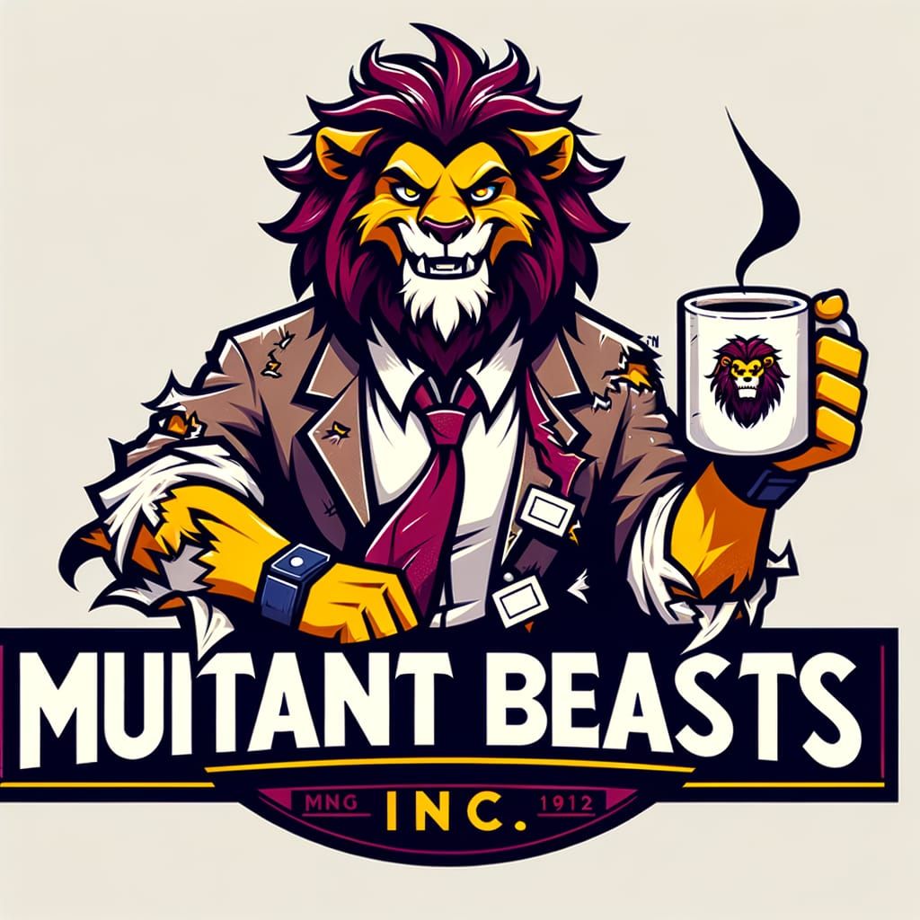 Surreal Business Lion Mascot Logo with Coffee Mug