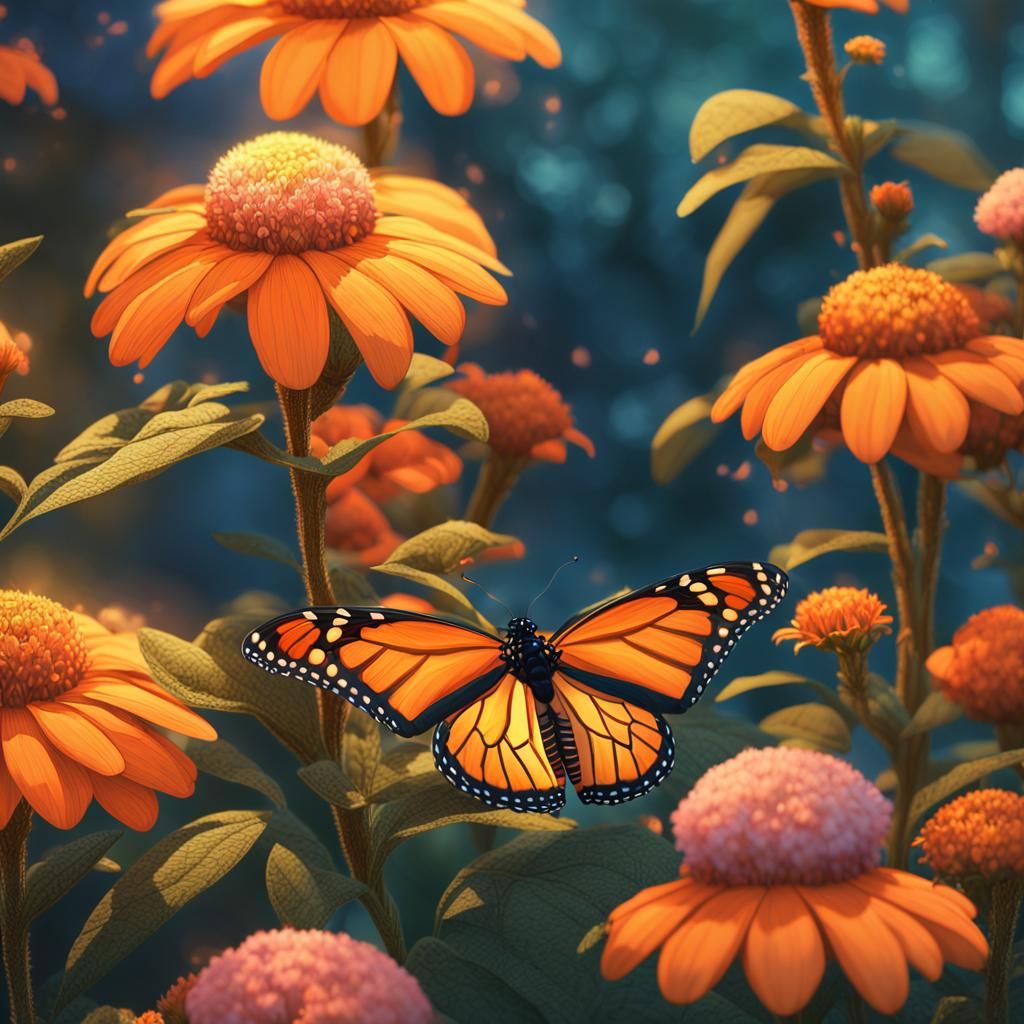Monarch Butterfly in Fantasy Garden: Concept Art
