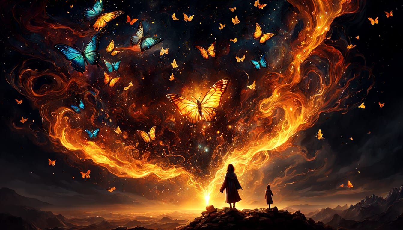 Magical Ghosts in Starry Night Sky Abstract Painting