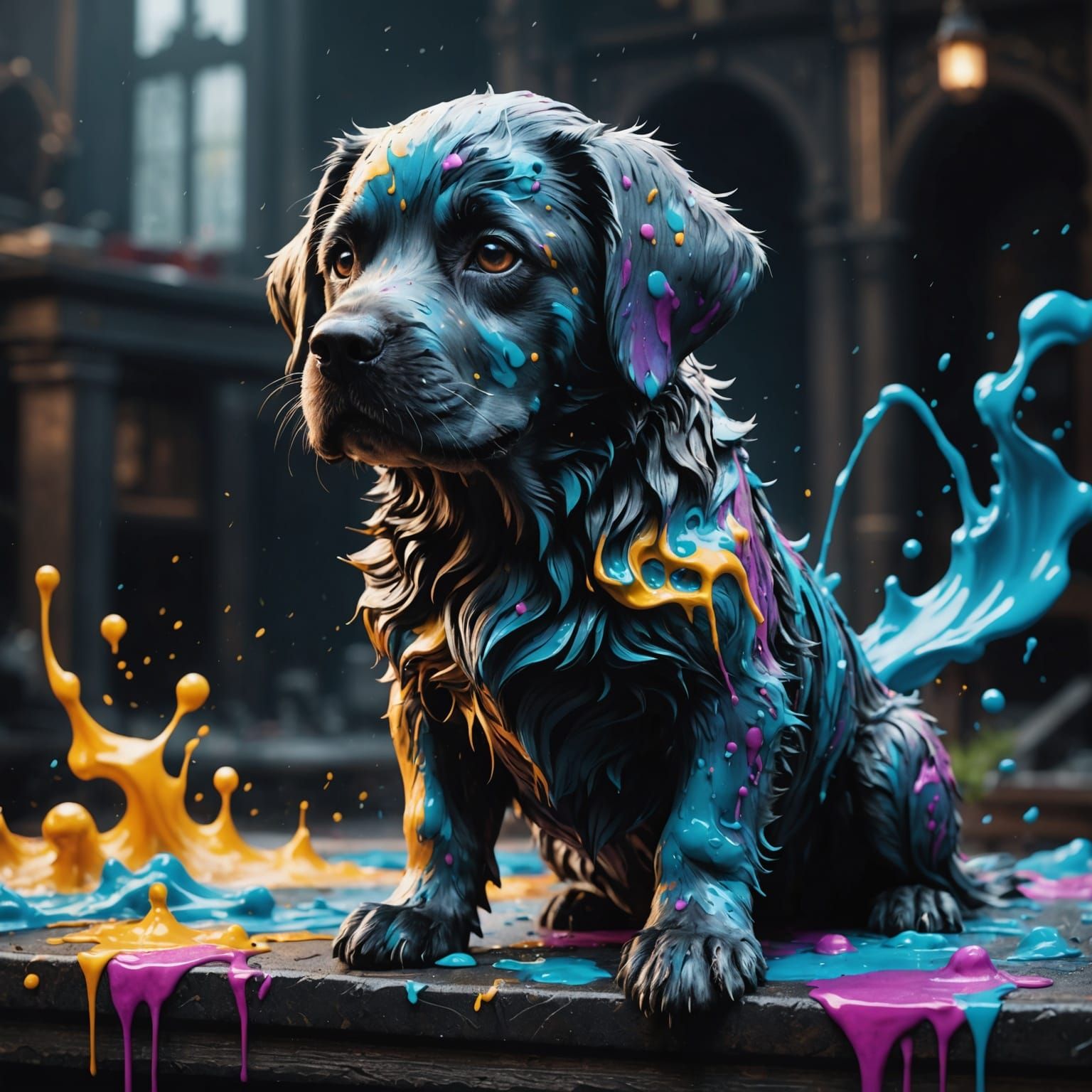 Ink Splash Painting of a Detailed Dog