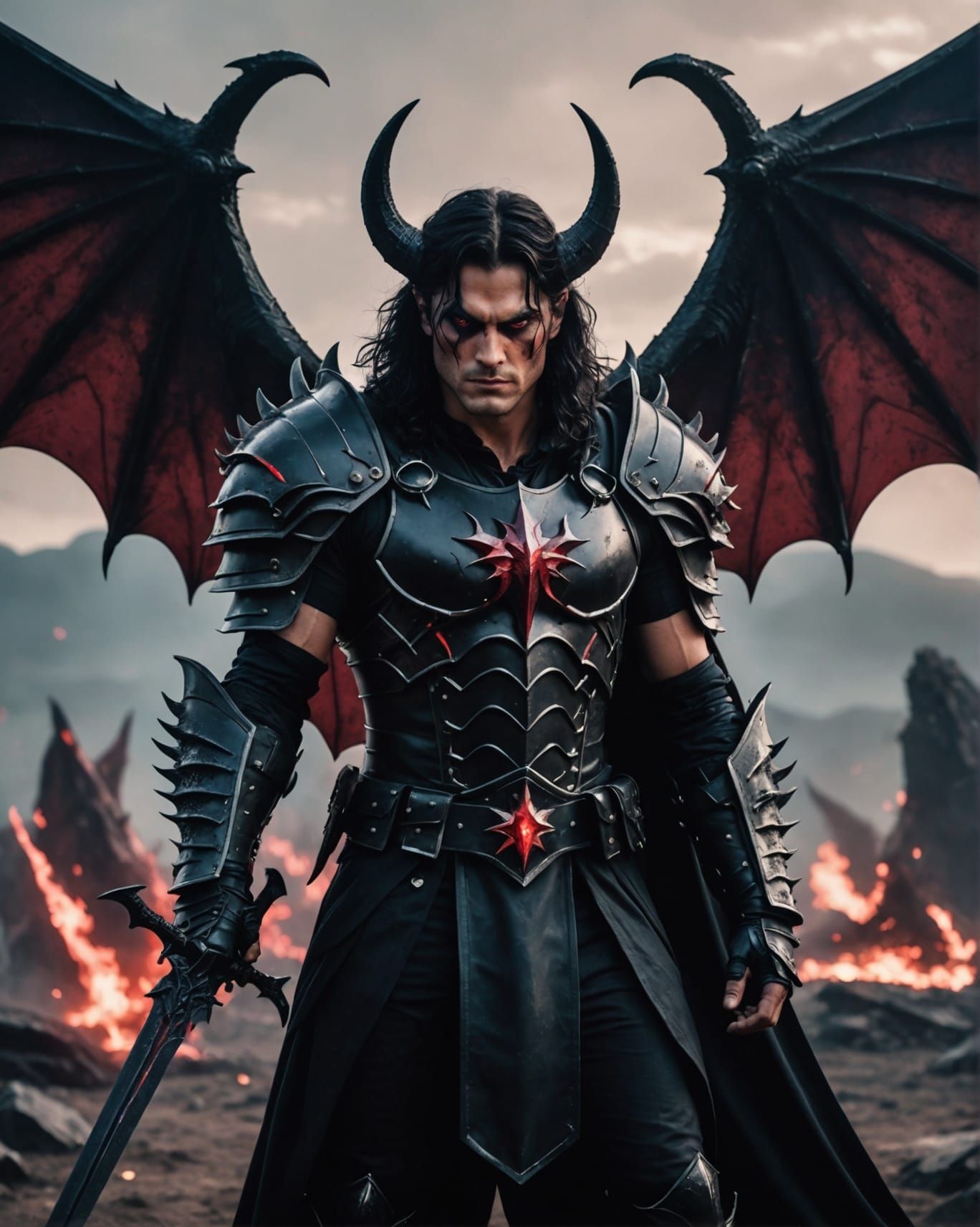 Epic Demon Warrior with Crimson Wings